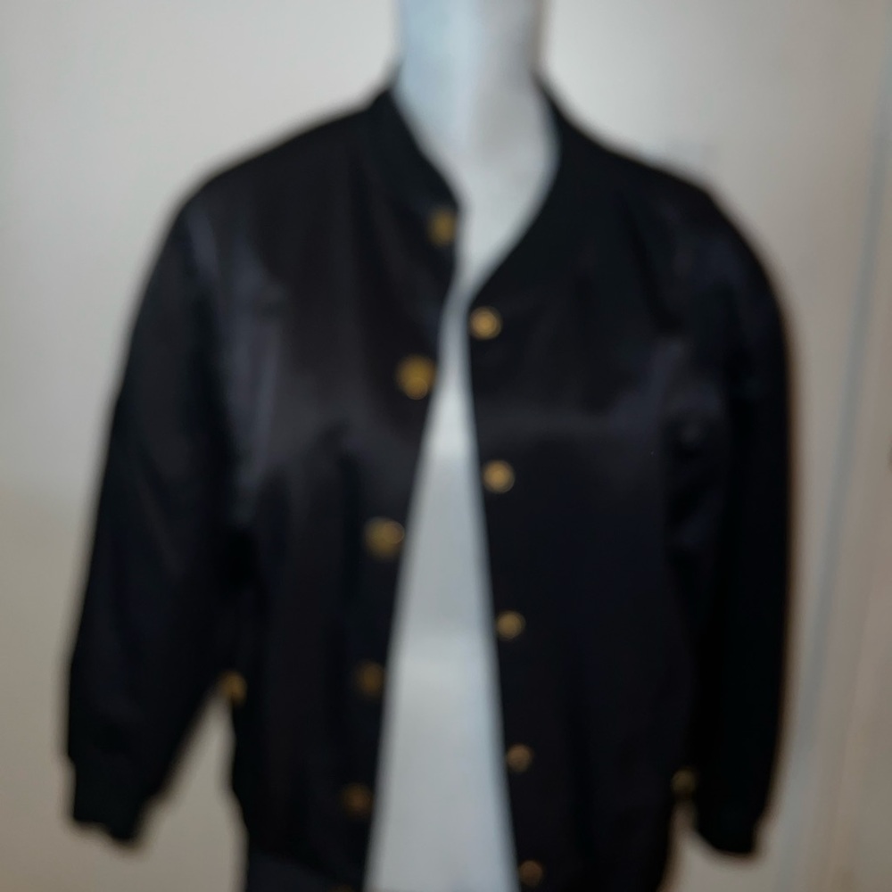 Black Bomber Jacket with Gold Buttons
